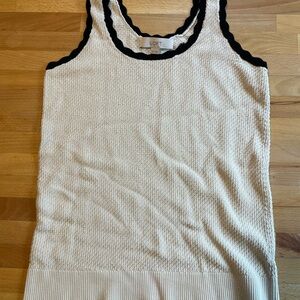 LOFT Cream and White Ruffled Sleeveless Tank Top